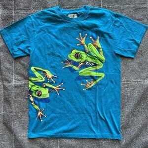 Men's Vintage 90's Winona Red Eyed Tree Frog Blue Double Sided T Shirt Tee Sz M